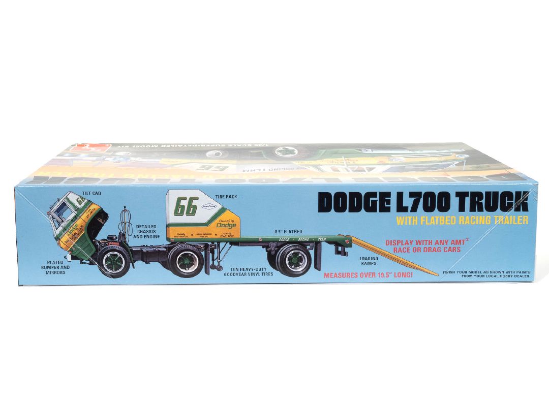 AMT 1/25 1966 Dodge L700 Truck w/ Flatbed Racing Trailer – image 2