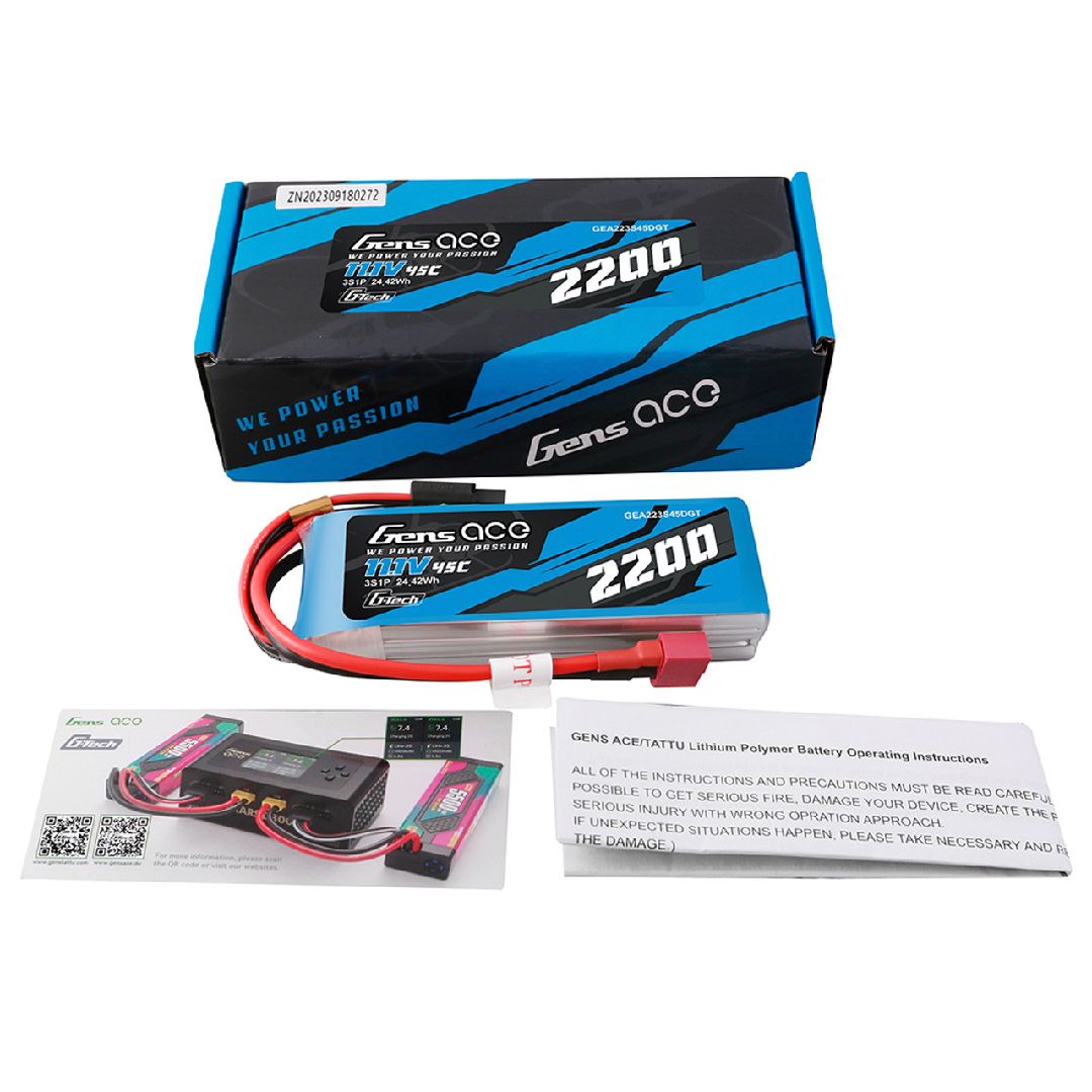Gens Ace G-Tech 2200mAh 3S1P 11.1V 45C Lipo With Deans Plug thumbnail 2