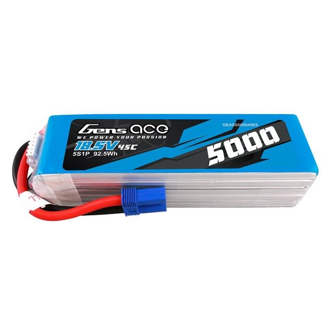 Gens Ace 5000mAh 5S 18.5V 45C Lipo Battery Pack With EC5 Plug thumbnail 1