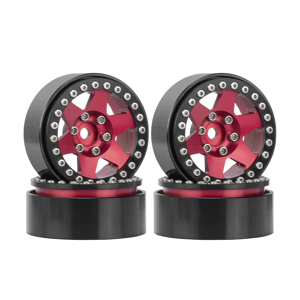 Hobby Details 1.9"Aluminum Wheels-6 Star (4) Red With Black Ring – image 5