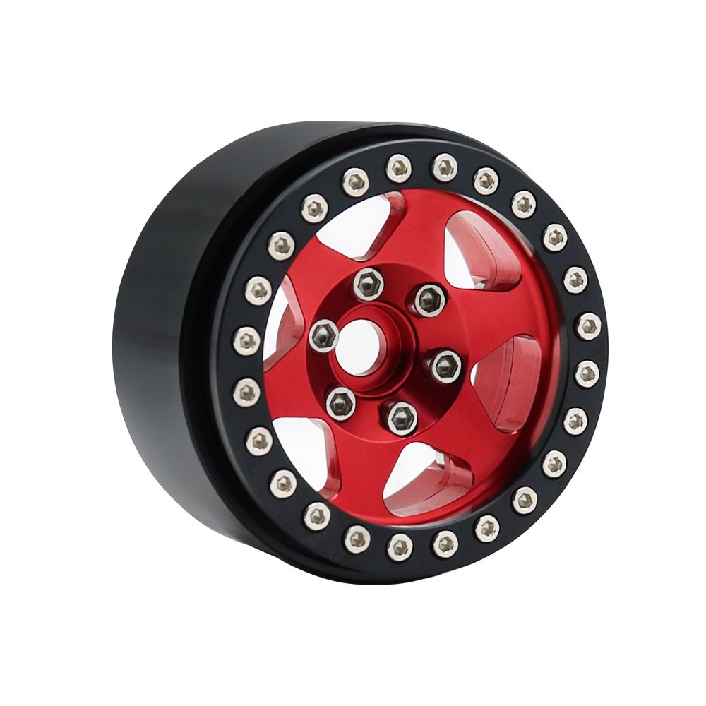 Hobby Details 1.9"Aluminum Wheels-6 Star (4) Red With Black Ring – image 7