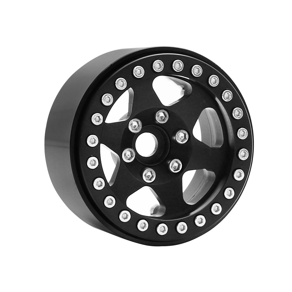 Hobby Details 1.9"Aluminum Wheels-6 Star (4) Black/Black Ring – image 3