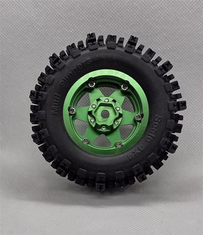 Hobby Details 1.9"Aluminum Wheels-6 Star (4) Green/Black Ring – image 3