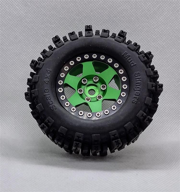 Hobby Details 1.9"Aluminum Wheels-6 Star (4) Green/Black Ring – image 2