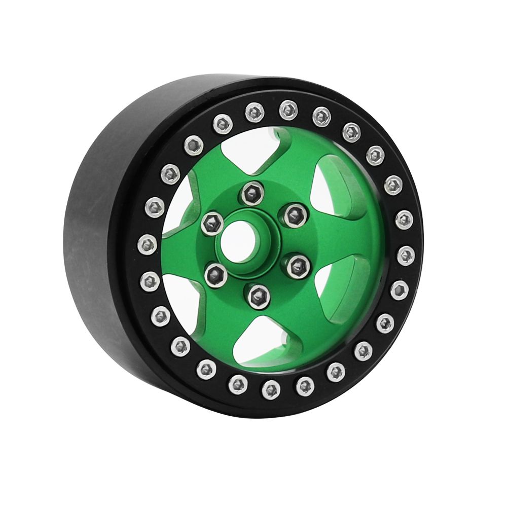 Hobby Details 1.9"Aluminum Wheels-6 Star (4) Green/Black Ring – image 4