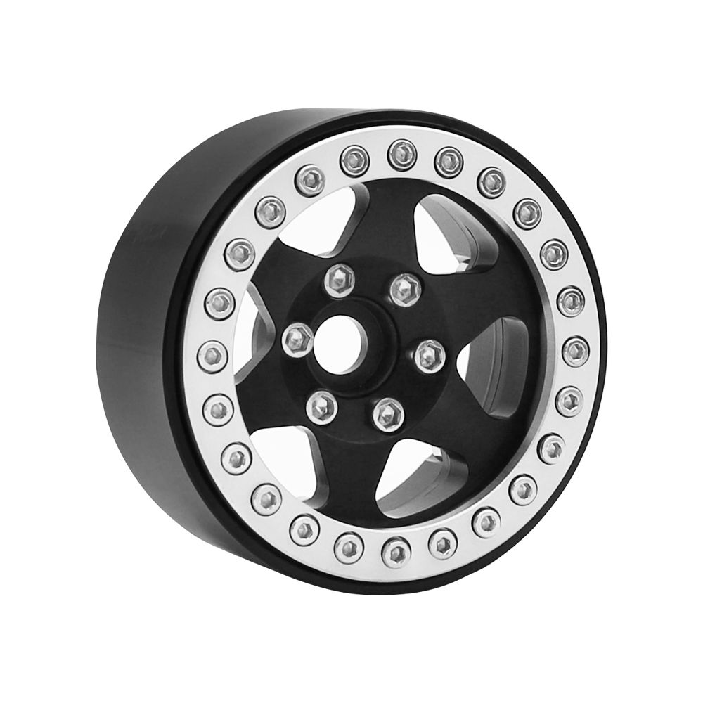 Hobby Details 1.9"Aluminum Wheels-6 Star (4) Black/Silver Ring – image 2