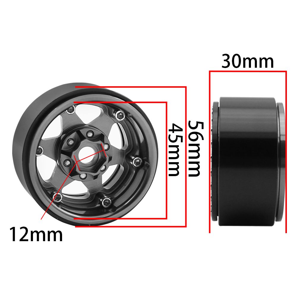 Hobby Details 1.9"Aluminum Wheels-6 Star (4) Silver/Black Ring – image 3