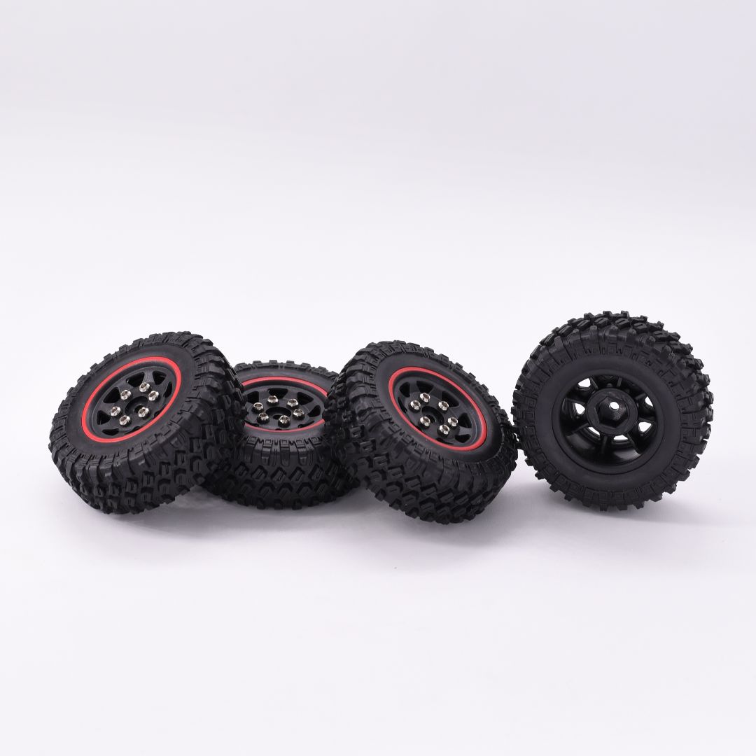 Hobby Details 1.0'' Pre-mounted Wheel & Tire Set (4) Red Stripe – image 2