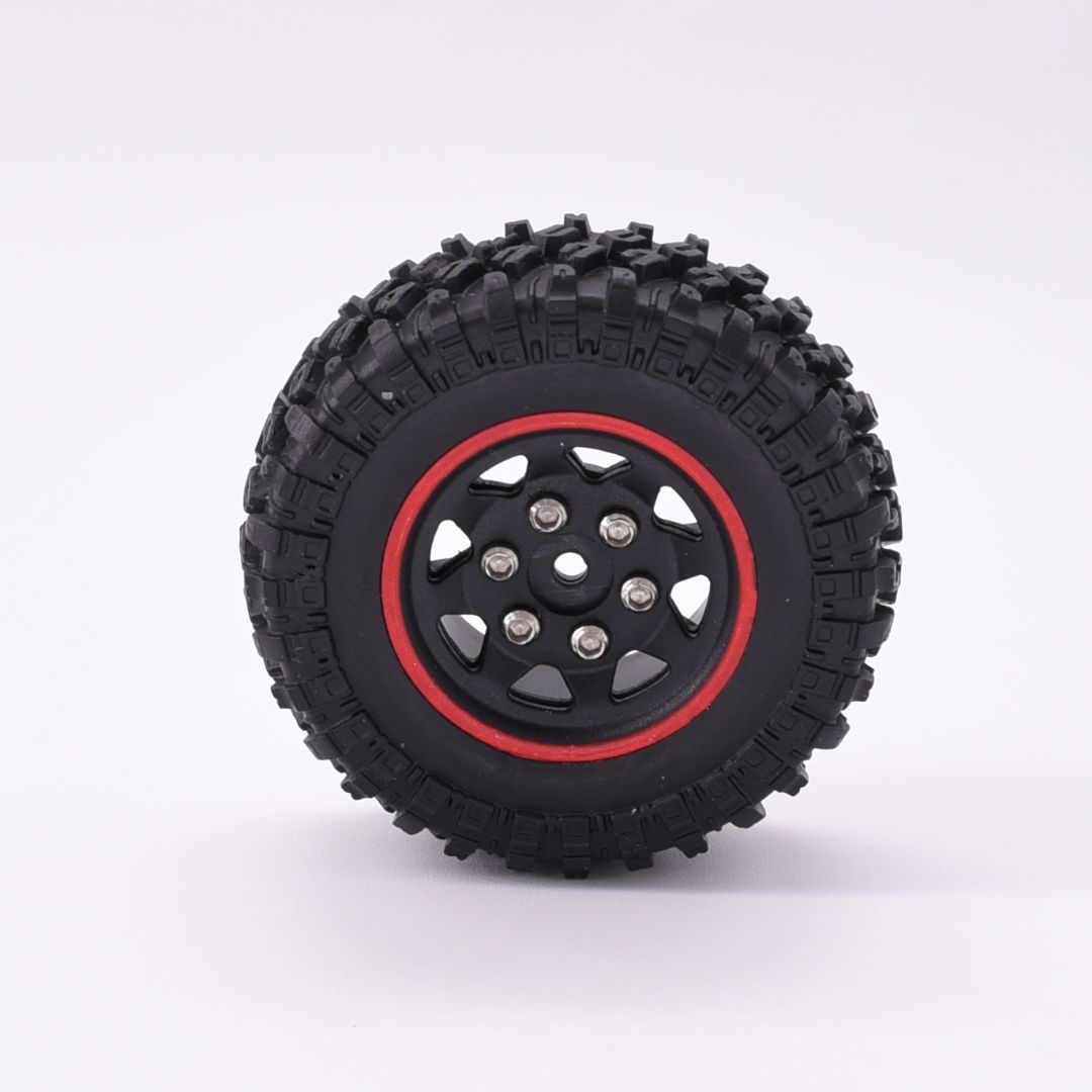 Hobby Details 1.0'' Pre-mounted Wheel & Tire Set (4) Red Stripe – image 4