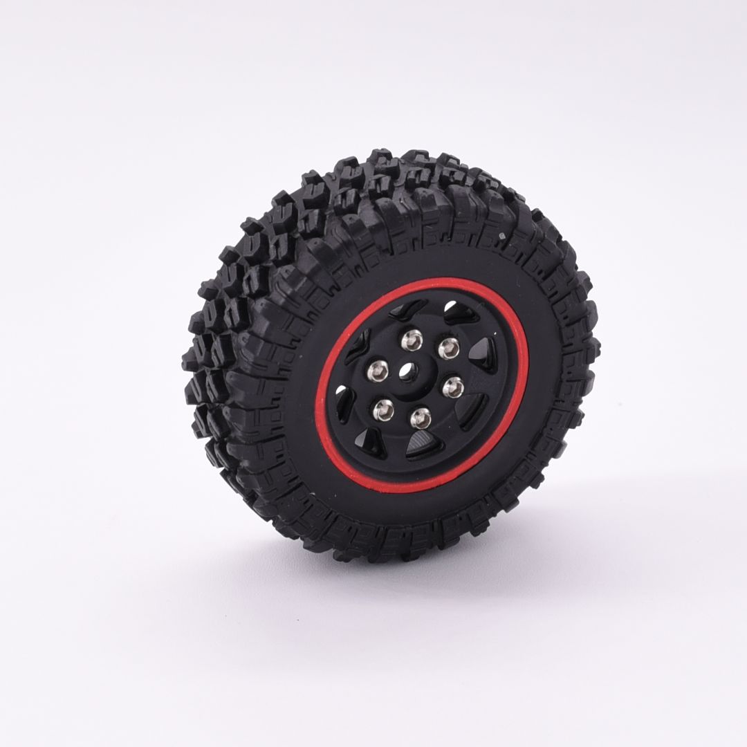 Hobby Details 1.0'' Pre-mounted Wheel & Tire Set (4) Red Stripe – image 6