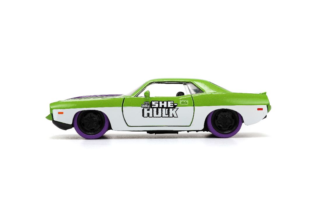 Jada 1/32 "Hollywood Rides" 1973 Plymouth Barracuda W/ She-Hulk – image 6