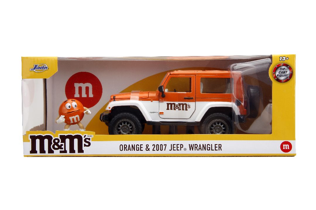 Jada 1/24 "Hollywood Rides" 2007 Jeep Wrangler with Orange M&M – image 16