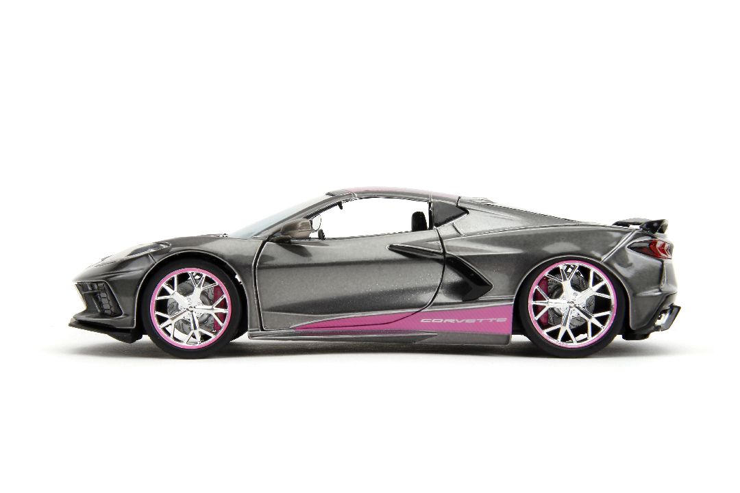 Jada 1/24 "Pink Slips" 2020 Corvette Stingray-Metallic Grey/Pink – image 3