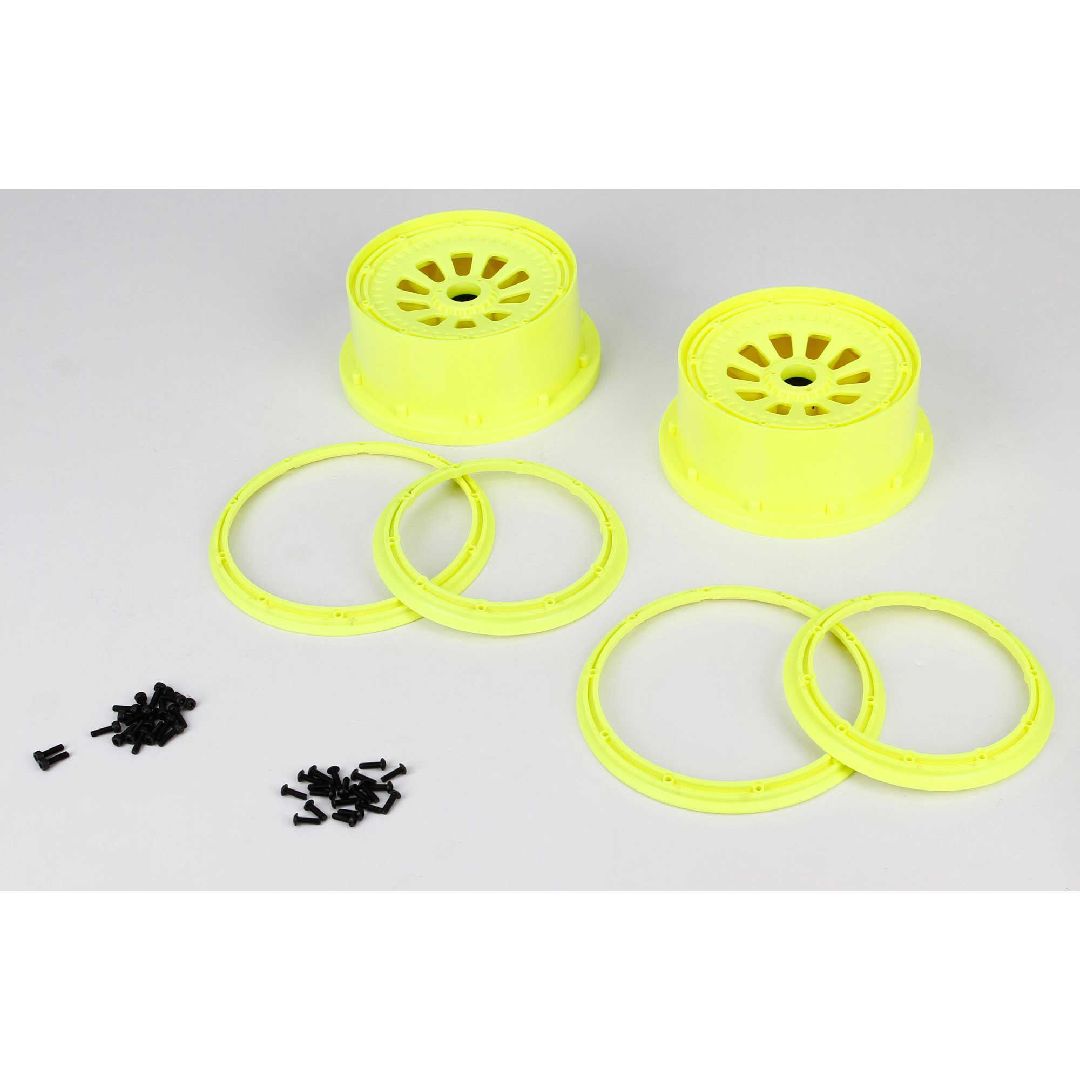 Losi 1/5 Wheel & Beadlock Set, 24mm Hex, Fluorescent Yellow (2) – image 2