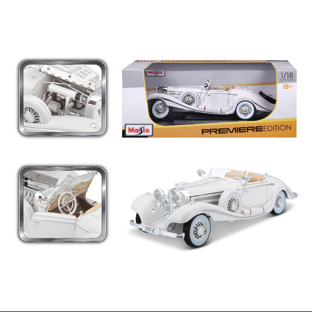 Maisto 1/18 PE 1936 M-B 500 K Typ Specialroadster (White) – image 3