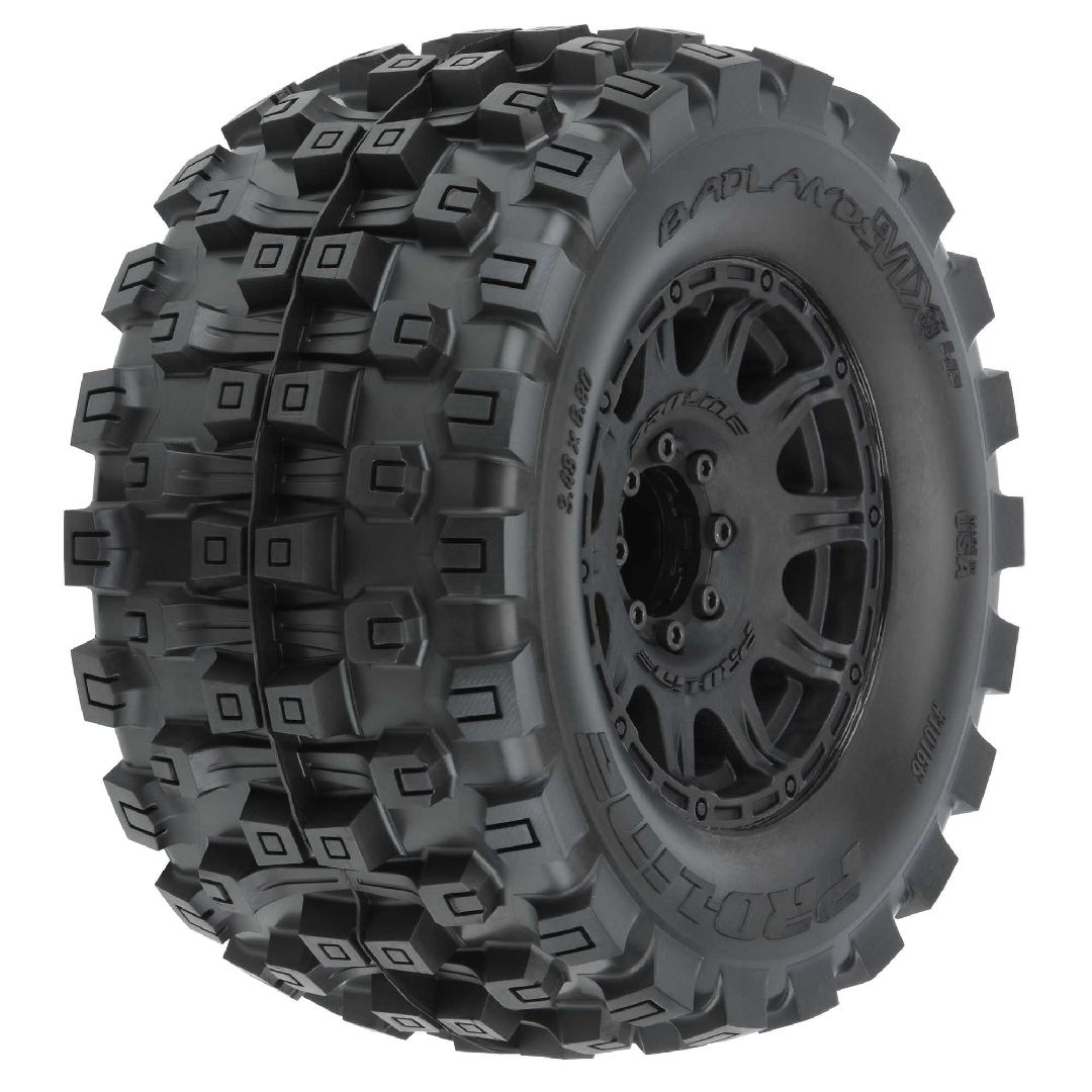 Pro-Line Badlands 3.8" BELTED Tires on Black Rem Hex Wheels (2) – image 2