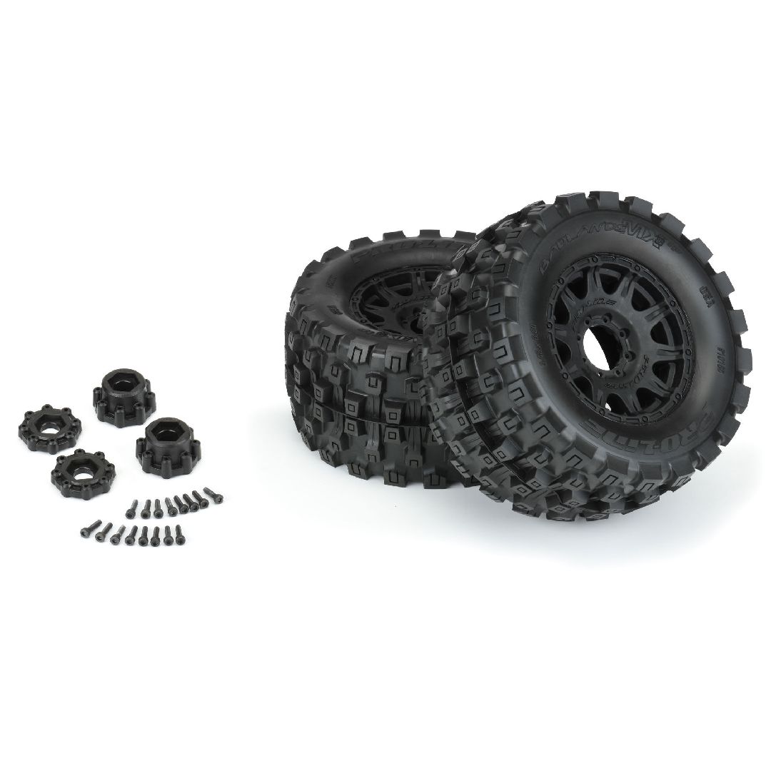 Pro-Line Badlands 3.8" BELTED Tires on Black Rem Hex Wheels (2) – image 3