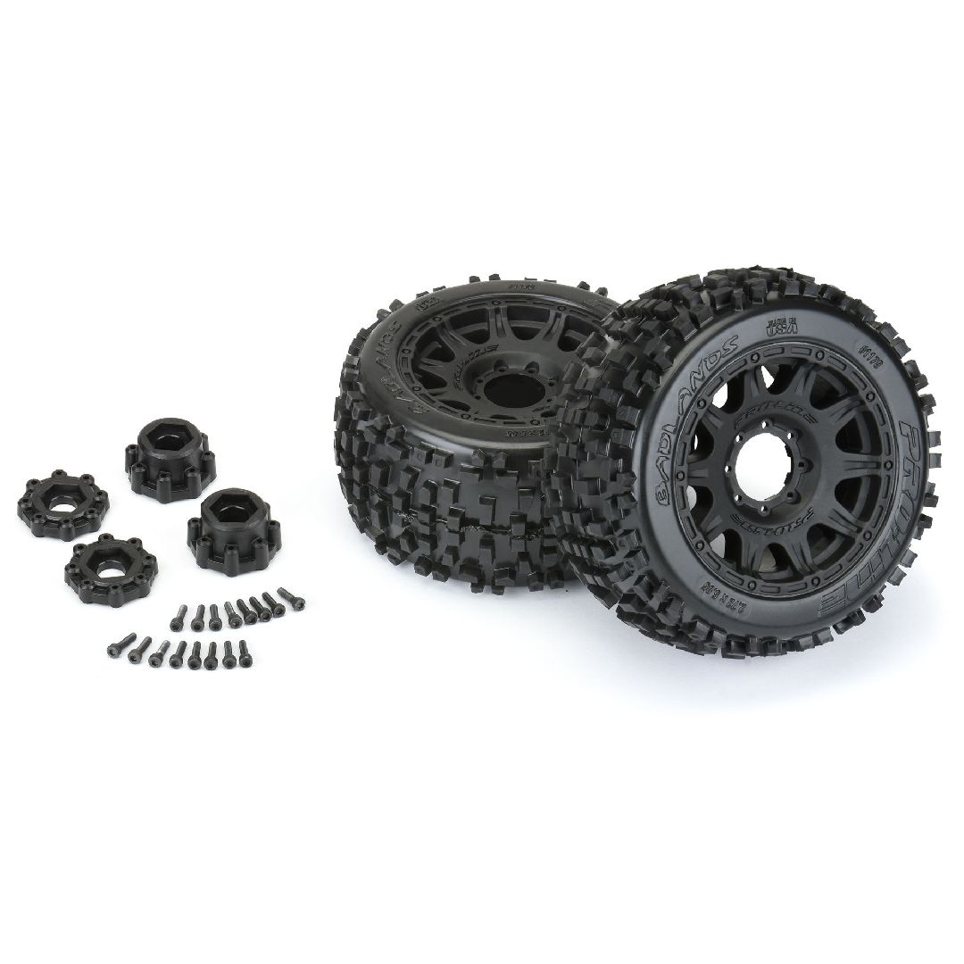 Pro-Line Badlands 3.8" Tires on Black  Removable Hex Wheels (2) – image 4