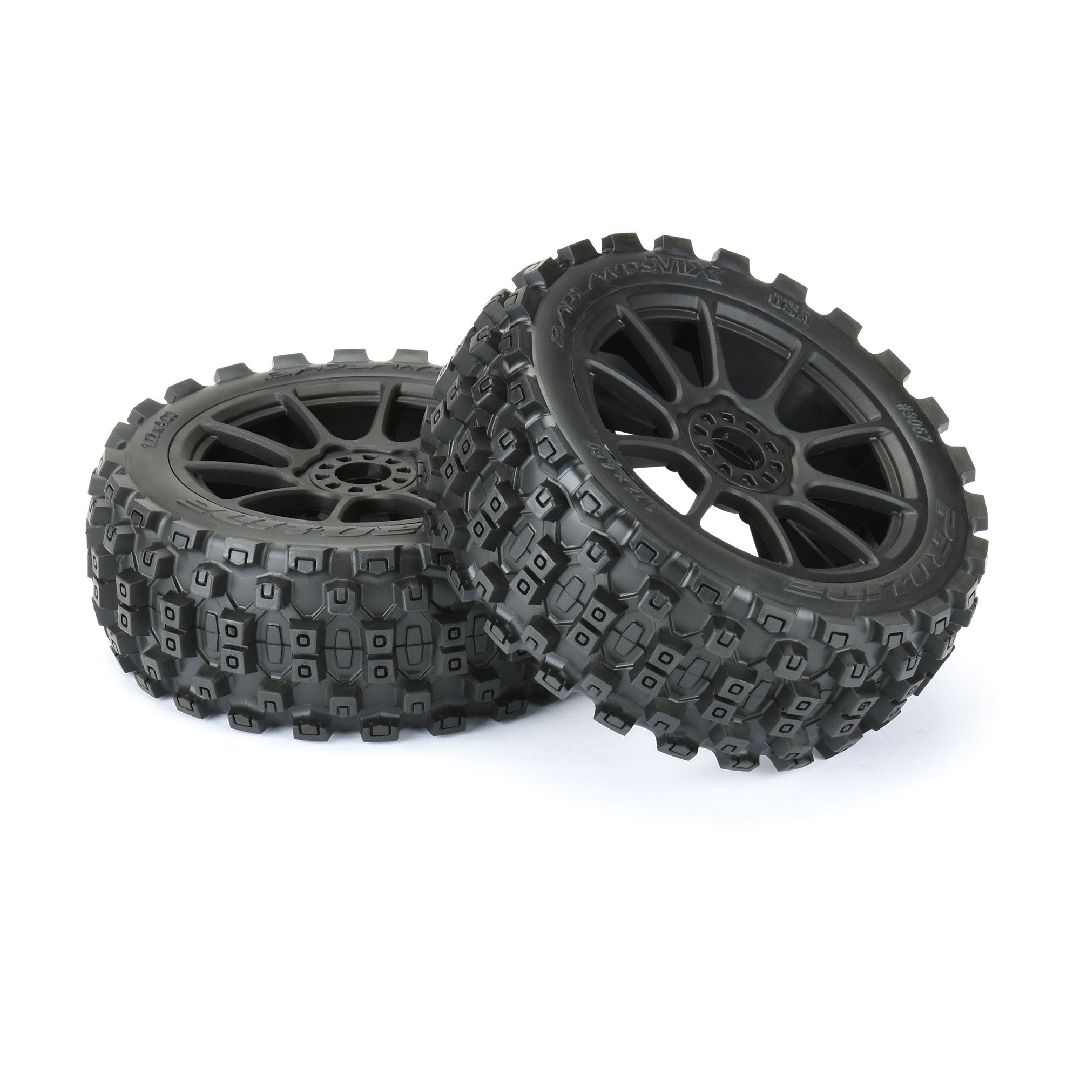 Pro-Line Badlands (Medium) Tires on Mach 10 Black Wheels (2) – image 2