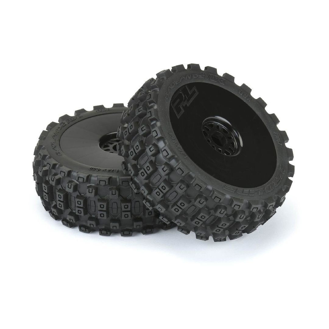 Pro-Line Badlands (Medium) Tires on Black Wheels (2) – image 3