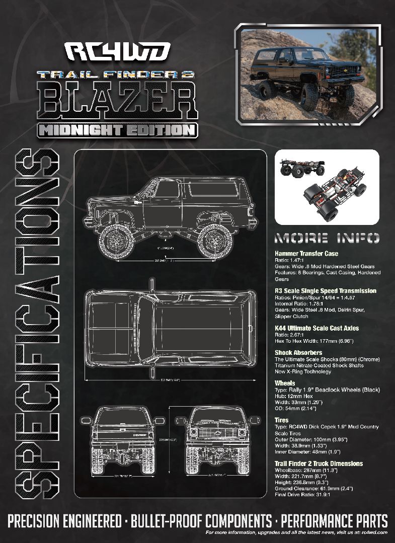 RC4WD 1/10 Trail Finder 2 Chevrolet Blazer 4x4 RTR - Midnight thumbnail 4