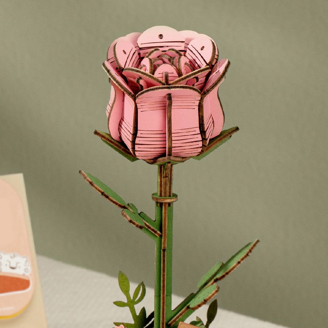 Rowood DIY Pink Rose 3D Wooden Puzzle – image 2