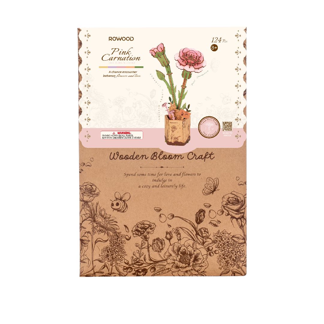 Rowood DIY Pink Carnation 3D Wooden Puzzle – image 2