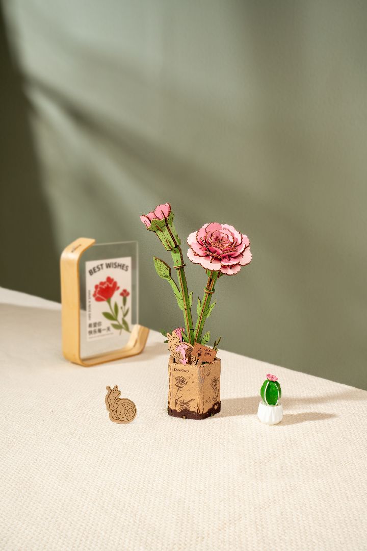 Rowood DIY Pink Carnation 3D Wooden Puzzle – image 4