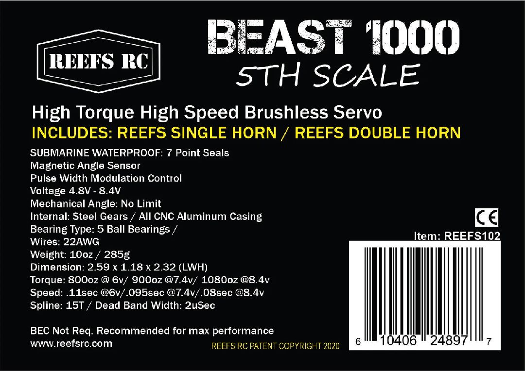 Reefs BEAST 1000 1/5th Waterproof Servo 1080oz 0.08sec@8.4V – image 5
