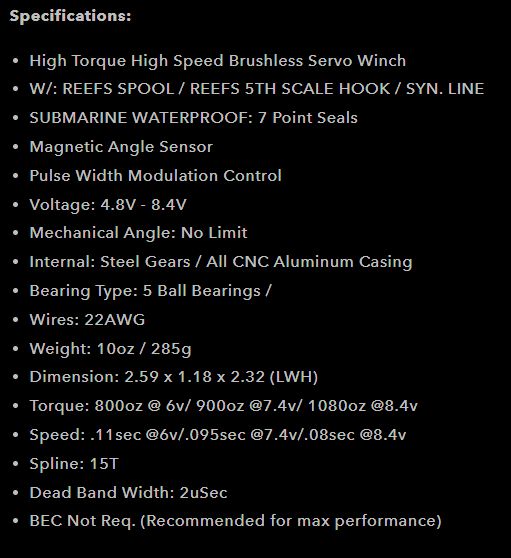 Reefs BEAST 1000 1/5th Servo Winch Submarine-1080oz 0.08sec@8.4V – image 3