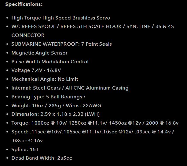 Reefs BEAST 2000 1/5th Servo Winch Submarine-2000oz 0.08sec@16V – image 3