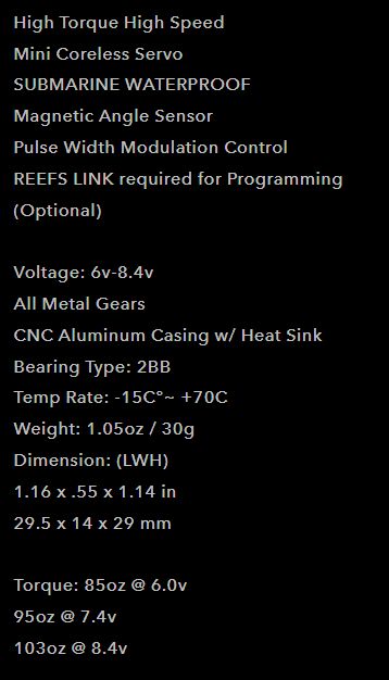 Reefs RAW100 Mini Submarine Servo - 103oz 0.08sec@8.4V-Blk – image 7