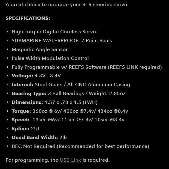 Reefs 422HD V2 Submarine Waterproof Servo - 434oz 0.10sec@8.4V thumbnail 2
