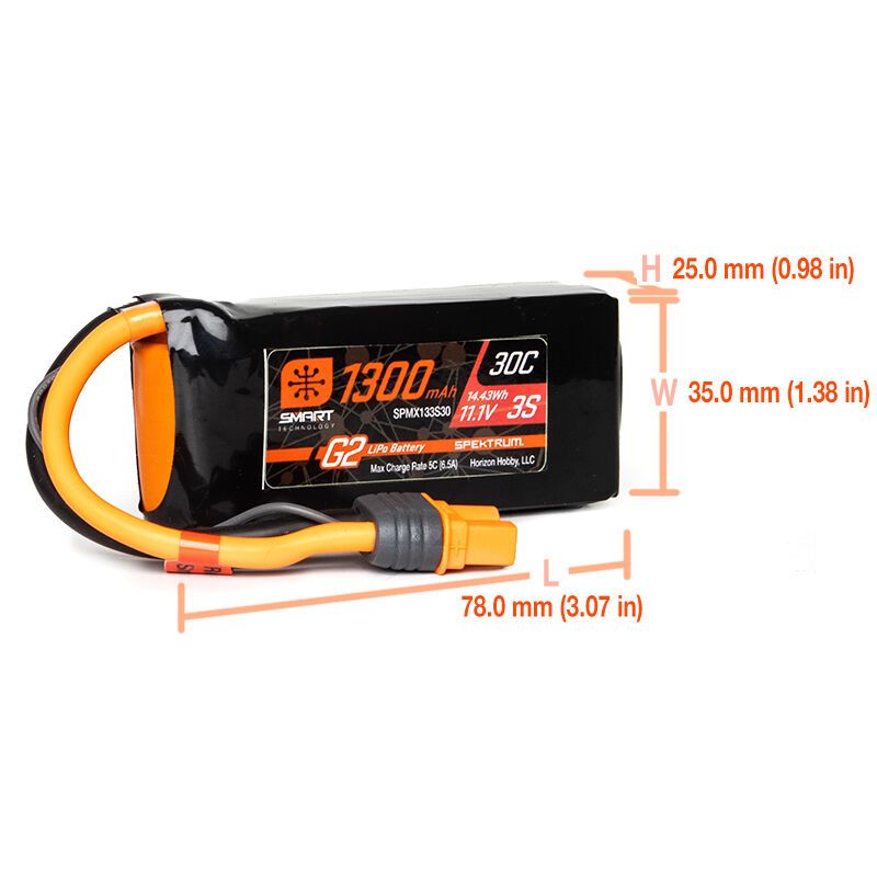 Spektrum 1300mAh 3S 11.1V 30C Smart G2 LiPo IC3 – image 2