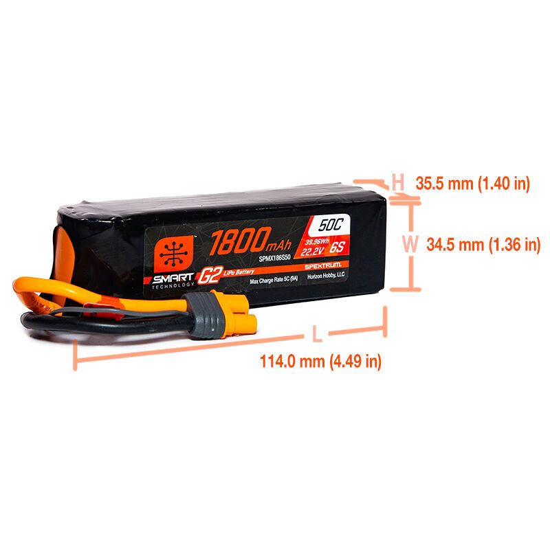 Spektrum 1800mAh 6S 22.2V Smart G2 LiPo 50C; IC3 – image 2