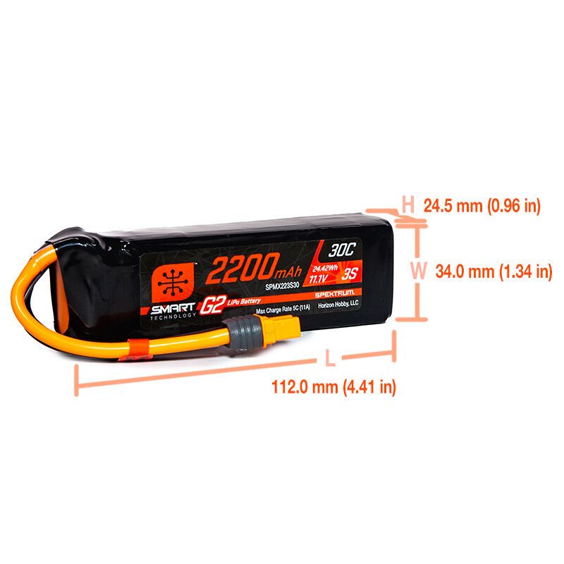 Spektrum 2200mAh 3S 11.1V Smart G2 LiPo 30C IC3 – image 3