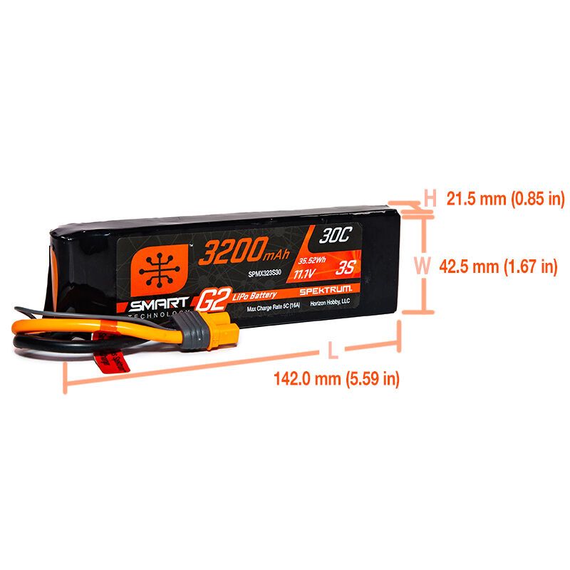 Spektrum 3200mAh 3S 11.1V 30C Smart G2 LiPo IC3 – image 2