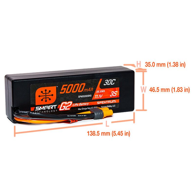 Spektrum 5000mAh 3S 11.1V 30C Smart G2 LiPo IC3 Hardcase – image 2