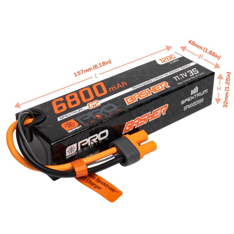 Spektrum 6800mAh 3S 11.1V Smart Pro Basher LiPo 120C IC5 – image 3