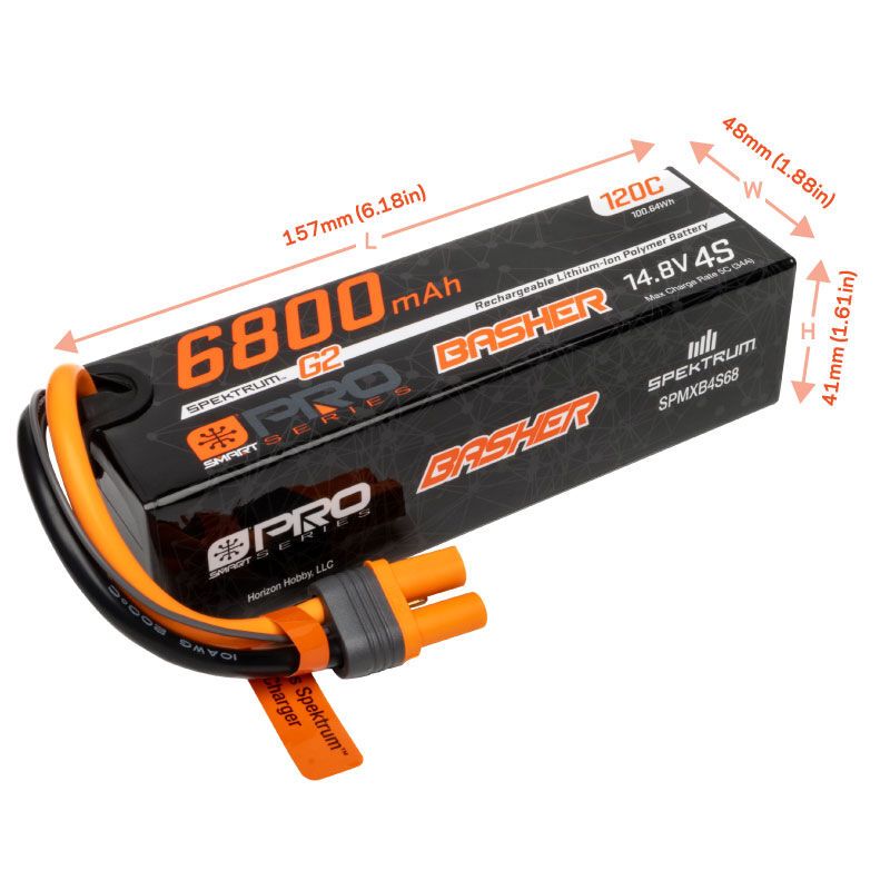 Spektrum 6800mAh 4S 14.8V Smart Pro Basher LiPo 120C IC5 – image 3