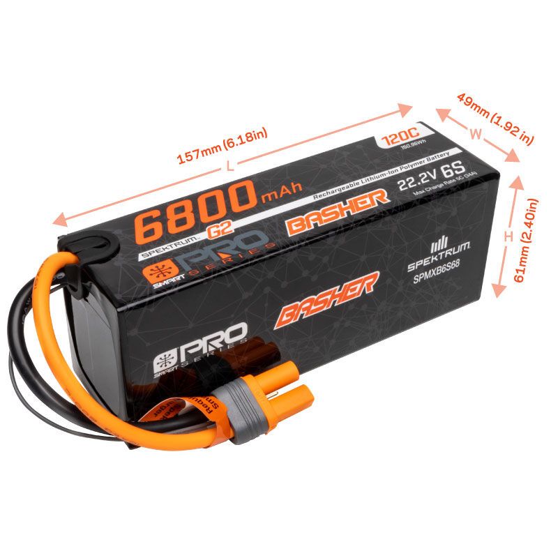 Spektrum 6800mAh 6S 22.2V Smart Pro Basher LiPo 120C IC5 – image 2
