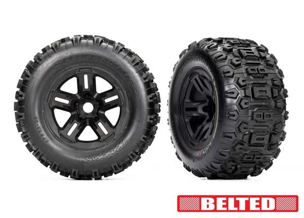 Traxxas Premount 3.8" Black Wheels & Sledgehammer® Belted thumbnail 1
