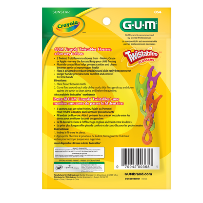 GUM CRAYOLAâ„¢ TWISTABLESÂ® Kids' Flossers, Fluoride Coated, Age 3+, 40 ct – image 2